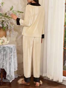 Côtesoire 法式宫廷风天鹅绒女士睡衣套装，秋冬装 - 彩色 - 查看 2