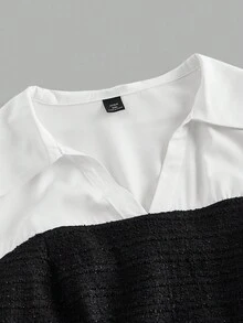 SHEIN MOD 大码拼色拼接优雅通勤休闲商务连衣裙