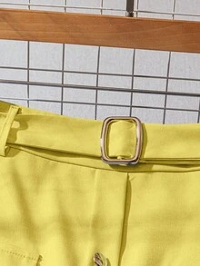 GlowEve 女士纯色单排扣优雅办公室女士直筒裙 - 黃色 - 查看 4