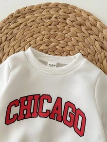 SHEIN 6 件套女婴可爱白色字母图案长袖连帽衫和松紧腰长裤，秋冬