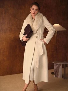 MOTF PREMIUM WOOL FUZZY COLLAR BELTED OVERCOAT - Apricot - View 8