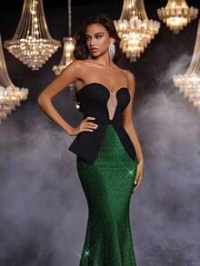 Glamrae Elegante, romántico, sexy, de moda, de tela de punto que se ajusta al Body, sin tirantes, que ciñe la cintura, con cola de sirena, espalda ajustable con lazada cruzada, adecuado para fiesta de cumpleaños, cita nocturna, boda, gala formal, vestido de noche formal