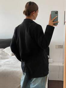 Livesso 女士宽松休闲牛仔夹克，秋季 - 黑色 - 查看 2