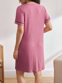 BloomMama Maternity Sleepwear - Short Sleeve Dress (Ribbed) Button Up Nightgown Maternity Nightgown Women Pajama Dress Sleepwear Dress Women Pajama Dress Maternity Sleepwear Dress Sleepwear For Women