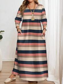 EMERY ROSE 加大码长袖圆领连衣裙，适合秋冬季 - 彩色 - 查看 3