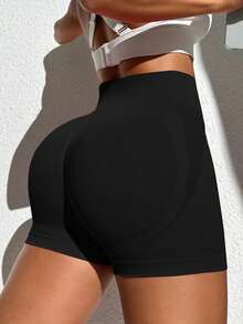 Easithlete Bộ 4 quần short tập yoga cạp cao cho nữ, màu đen, xanh navy, xám đậm, đỏ hồng, quần short thể thao liền mạch thoải mái, quần short tập luyện bó sát, quần short thể thao cạp cao cho nữ, quần short tập gym - Nhiều màu - Xem 8