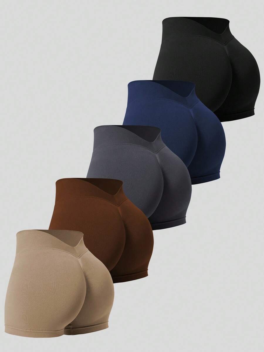 Gameset SHEIN Sport Quần short thể thao lưng chữ V liền mạch màu trơn dành cho nữ - Nhiều màu - Xem 1