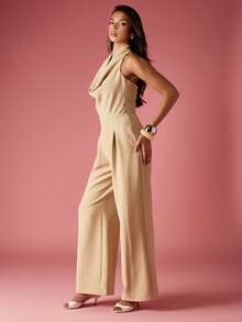 MISSGUIDED Elegante tuta a gamba ampia con collo a cappuccio e design a spalline, adatta per eventi serali, matrimoni, occasioni speciali e cerimonie formali, pezzo di con pieghe morbide