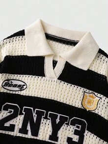 ROMWE MEN Prep 男士条纹字母刺绣毛衣，适合情人节、秋冬季节穿着，长袖上衣 - 黑色 - 查看 7