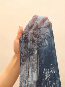 TRNVIE Bohemian Mesh Floral Print Halter Tie Asymmetrical Hem Fitted Summer Elegant Vacation Dress For Women - Blue - View 7