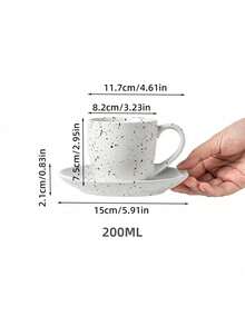 Cirelle 1pc Ceramic Coffee Set Speckled Effect Daily Use Cup And Saucer With Modern Design,For Afternoon Tea Coffee & Breakfast Milk, Holiday Gift,Rama Table Decor , Mother's Day Gift, Party Use, High-End Cafe Supplies - White - View 7