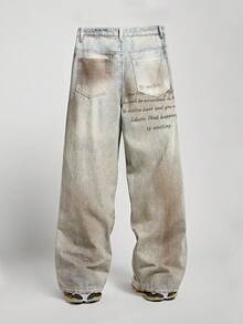 ROMWE MEN Street Life Quần jean ống rộng thời trang nam dáng rộng màu gradient - Màu xanh lam - Xem 8