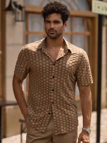 Manfinity VCAY Men's Jacquard Cutout Short Sleeve Shirt - Khaki - View 3