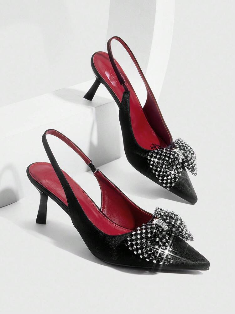 CUCCOO SZL Women's High Heel Pumps, Embroidered Mesh Rhinestone Pointed Toe Stiletto Heel Slingback High Heel Sandals, Mesh Khaki Elegant High Heel Pumps