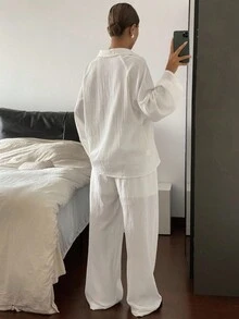 DAZY Autumn/Winter New Loose Casual Solid Color Slouchy Women 2 Pieces Set Lounge Sets For Women - White - View 2