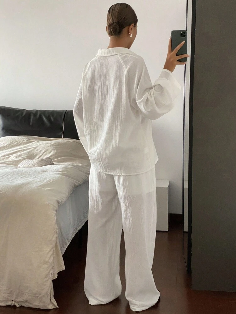 Autumn/Winter New Loose Casual Solid Color Slouchy Women 2 Pieces Set