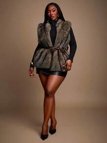 Radiana 大码女式无袖腰部收紧人造毛皮夹克，适合性感办公室风骚、舞会、舞会、情人节、邮轮装束、通勤、商务、复古、派对、度假、郊游、老钱、丰富层次、约会之夜、聚会、极简主义、生日、正式活动、辣妹、伊比沙岛、纳什维尔、假期、端庄、别致、休闲、购物、街头服饰、外出、凸显您的身材，在秋冬季展现迷人身材 - 灰色 - 查看 4