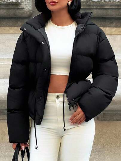 EURMUSE Casual, Hooded Jacket Black Puffer Jacket Crop Puffer Jacket Black Jacket Women