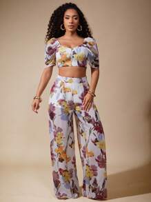 Vixey Floral Print Casual Fashion Loose Wide-Leg Women Pants - Multicolor - View 1