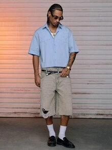 AXEPEAK Men's Woven Casual Loose Fit Short Sleeve Shirt