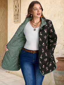 EMERY ROSE Áo khoác mỏng đệm cỡ lớn thường ngày dành cho nữ có khóa kéo cổ, có thể đảo ngược, Thu/Đông - Màu xanh Ô liu - Xem 6