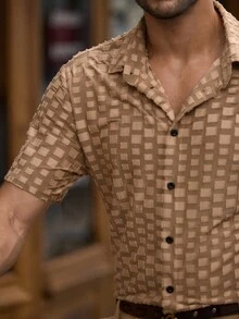 Manfinity VCAY Men's Jacquard Cutout Short Sleeve Shirt - Khaki - View 6
