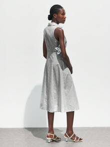 Maija 2025秋冬条纹单排扣收腰碎花镂空口袋休闲无袖衬衫裙，现代优雅都市浪漫端庄简约复古风格，适合婚礼嘉宾、生日、万圣节、商务休闲、办公室、约会、派对、圣诞节、新年 - 黑色 - 查看 4