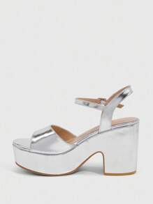CUCCOO SZL Giày sandal quai mắt cá chân bằng da PU thời trang dành cho nữ, đế dày đế xuồng thoải mái, thích hợp đi làm, hẹn hò, tiệc tùng, đám cưới, ngày lễ tình nhân - Bạc - Xem 4
