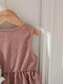 Baby Girls' Spring/Autumn Outfit, Floral Ruffle Collar Romper + Corduroy Pinafore Dress, Soft & Comfortable, Cute For Daily Wear/Cozy Gatherings Fall Winter - Multicolor - View 8