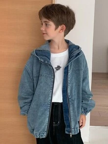 DAZY 大码男童宽松休闲连帽牛仔夹克和外套，秋季酷炫时尚外套