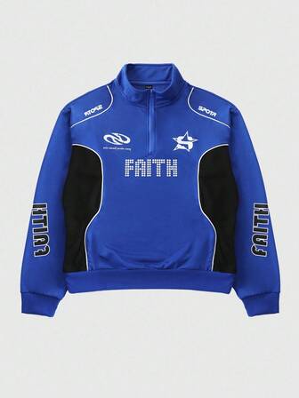 Street Life Sudadera con bloques de color estilo retro americano para hombre, otoño