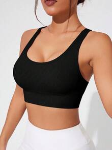 SHEIN Sports 2pcs/Set Bra Olahraga Penyerap Keringat dengan Desain Tali Silang, Kombinasi 2 Warna, Tanpa Jahitan untuk Kebugaran/Yoga - MultiWarna - View 5
