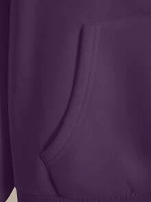 INAWLY Áo sweatshirt nữ thời trang, đa năng, màu trơn, vai rớt, tay dài, có khóa kéo và túi, dây rút, thích hợp cho mùa thu. - Màu tím - Xem 3
