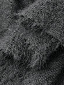 Livesso 女式纯色简约V领长袖毛衣裙秋冬 - 灰色 - 查看 6