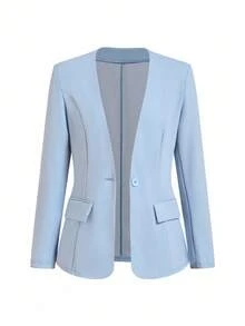 Ellevyn Women's Autumn/Winter Fashion Commuter Jacket & Sequin Decor Dress Blue Set - Blue - View 13