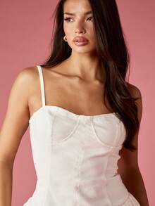 MISSGUIDED Ruffle Tiered Mini Dress Cotton Bustier Summer Party Wedding Guest Boho Sundress Corset Style Adjustable Straps Festival Beach Graduation - White - View 5
