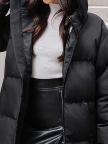 SHEIN Tall Women Padded Jacket With Side Belted Waist And Pockets, For Winter - Black - View 6