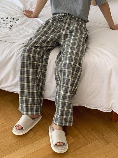 DAZY 男士格子面料松紧腰休闲裤，秋季睡衣