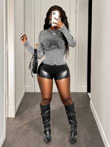 BamGleam Áo len dệt kim tay dài cho nữ, màu xám và đen, nhiều màu, trang phục thường ngày khi đi chơi và dự tiệc, mùa xuân/thu/đông - Xám - Xem 1