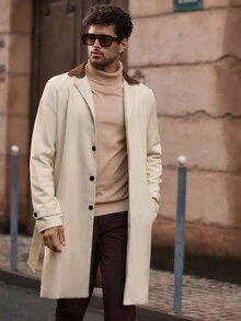 Mainfolk Men's Casual Woven Long Contrast Collar Fashion Trench Coat, Old Money, Fall, Winter - Multicolor - View 5