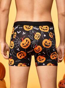 Notgurli Men's Halloween Funny Pumpkin, Spider Web, Bat Graphic Comfortable Casual Boxer Briefs, For Halloween Party - Black - View 2