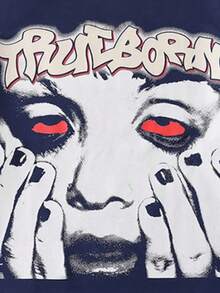 ROMWE MEN Street Life Camiseta de manga larga estampada para hombre, corte holgado y acortado - Azul - Ver 4