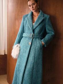 MOTF PREMIUM WOOL BELTED OVERCOAT - Teal Blue - View 6
