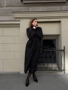 MOTF PREMIUM 女士纯色系腰带长款冬季大衣 - 黑色 - 查看 5