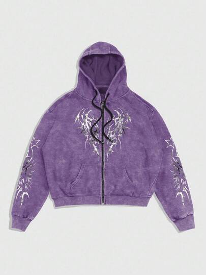 Street Life Sudadera con capucha estampada con copos de nieve para hombre, de manga larga, para otoño