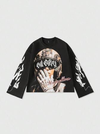 Street Life Maglietta a maniche lunghe con grafica vintage ritratto, autunnale