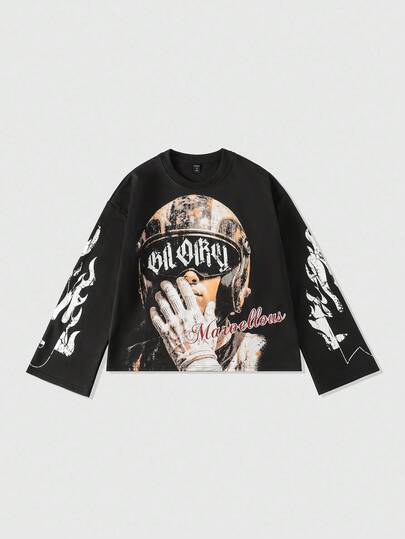 Street Life Camiseta de manga larga con gráfico de retrato vintage para hombre, otoño