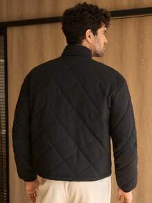 HIMLAND Men's Casual Lightweight Stand Collar Jacket, Winter Outerwear - Black - View 2