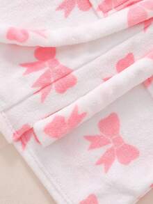 Girls' White Strawberry Print Long Sleeve Hooded Long Robe Sleepwear Toddler Robe Girl Robe With Pink Bows Fall Winter - Multicolor - View 4