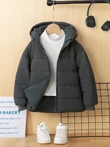 Genkimix Kids 秋冬新款简约厚连帽夹克，适合青少年男孩休闲宽松拉链外套